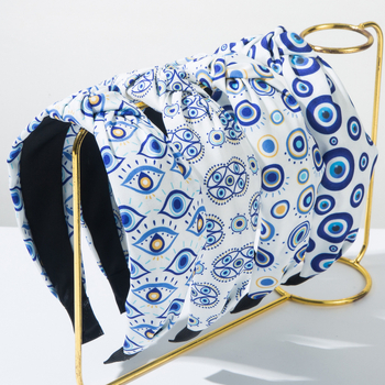 Лента за глава от плат с принт, възел, широк кант, серия Дяволски очи, моден аксесоар за коса