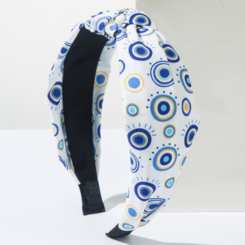 Κορδέλα για τα μαλλιά από ύφασμα με εκτύπωση και κόμπο, φαρδιά άκρη, σειρά Οφθαλμός Διαβόλου, κομψό αξεσουάρ μαλλιών