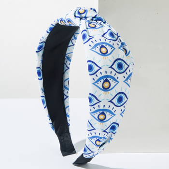 Κορδέλα για τα μαλλιά από ύφασμα με εκτύπωση και κόμπο, φαρδιά άκρη, σειρά Οφθαλμός Διαβόλου, κομψό αξεσουάρ μαλλιών