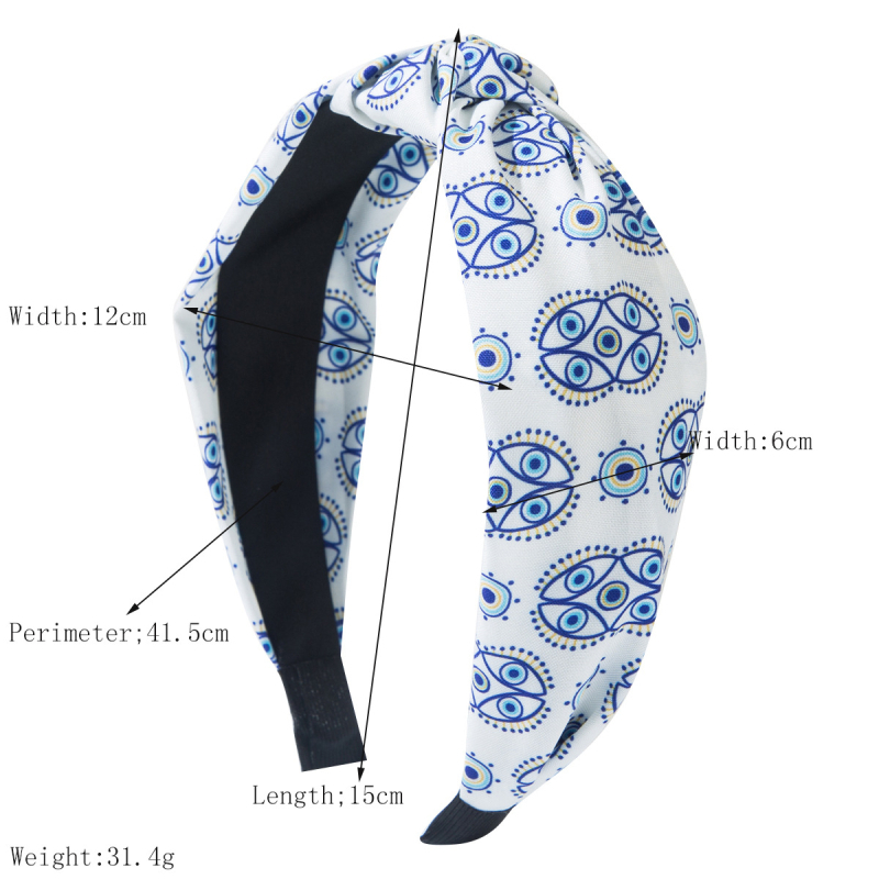 Лента за глава от плат с принт, възел, широк кант, серия Дяволски очи, моден аксесоар за коса