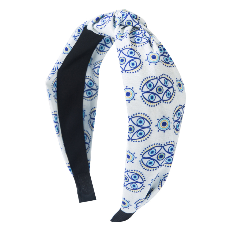 Лента за глава от плат с принт, възел, широк кант, серия Дяволски очи, моден аксесоар за коса