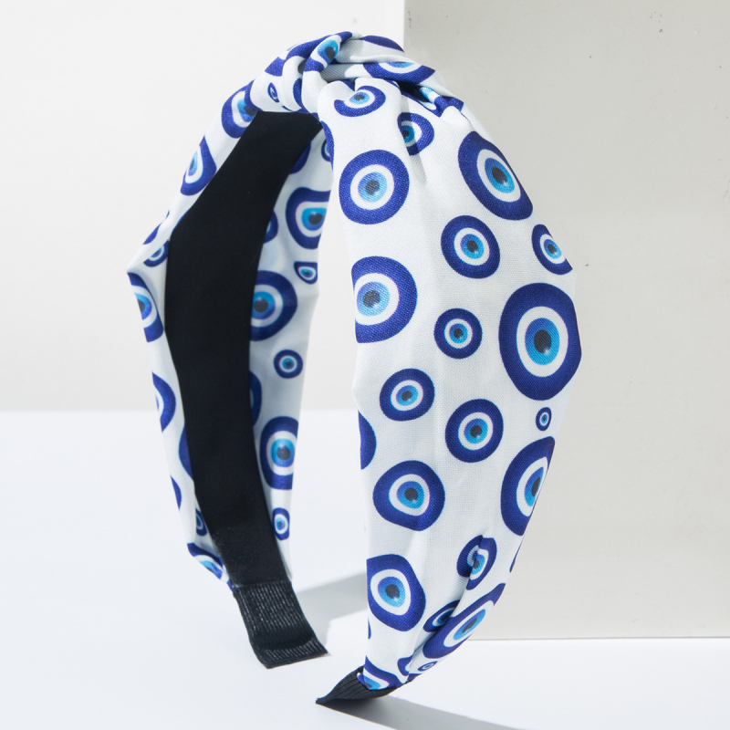 Лента за глава от плат с принт, възел, широк кант, серия Дяволски очи, моден аксесоар за коса