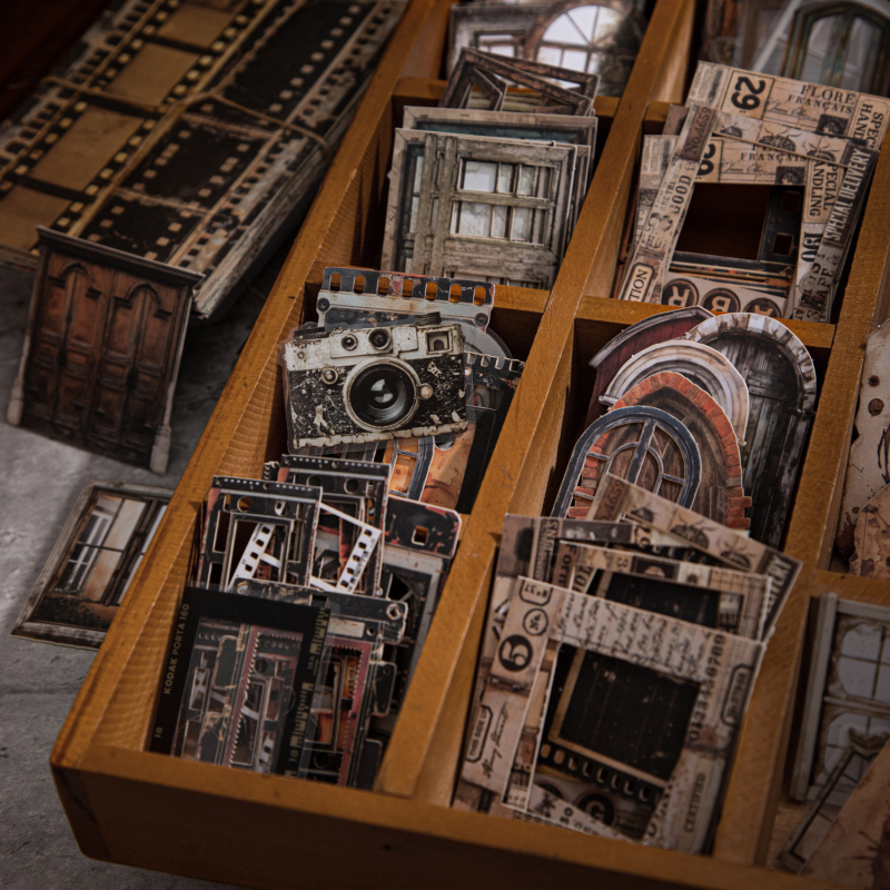 DIY scrapbooking dekorativne naljepnice — Dark Phantom retro Time Capsule serija, 90 komada, 4 dizajna, 60 g, bez ljepila, tiskanje