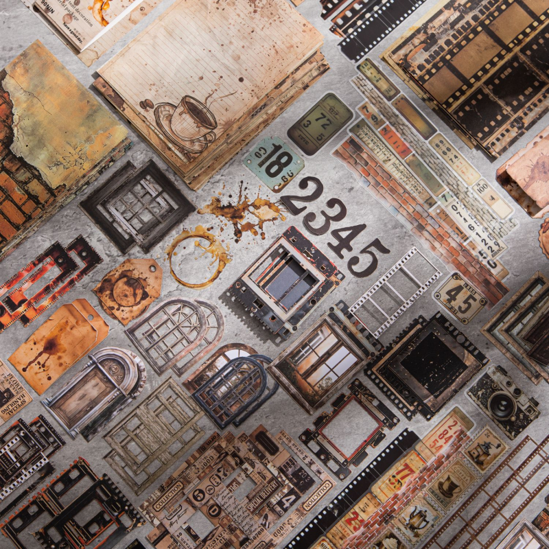 DIY scrapbooking dekorativne naljepnice — Dark Phantom retro Time Capsule serija, 90 komada, 4 dizajna, 60 g, bez ljepila, tiskanje