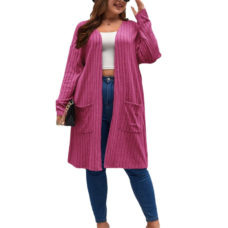 Palton cardigan lung pentru femei, amestec poliester-elastan, lungime medie, croială lejeră