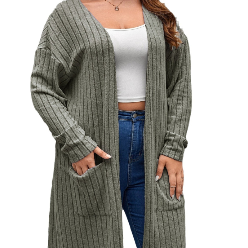 Palton cardigan lung pentru femei, amestec poliester-elastan, lungime medie, croială lejeră