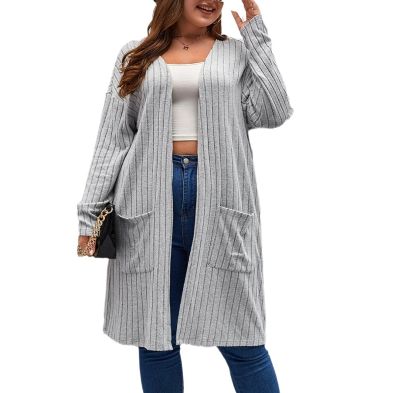 Palton cardigan lung pentru femei, amestec poliester-elastan, lungime medie, croială lejeră