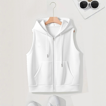 Női kapucnis ujjatlan kardigán cipzárral, poliészter, hétköznapi stílus