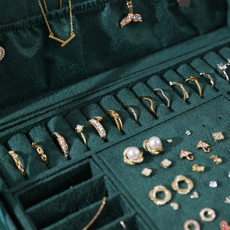 Θήκη κοσμημάτων από σουέντ, τριών επιπέδων με κλείδωμα — για κολιέ, ρολόγια, σκουλαρίκια και δαχτυλίδια, μεγάλη χωρητικότητα