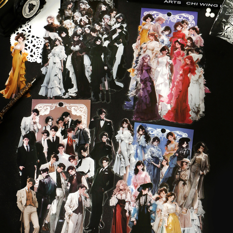 Σετ αυτοκόλλητων για ημερολόγιο – ρετρό στυλ, εντυπωσιακοί χαρακτήρες, PET υλικό, εκτύπωση, μάρκα Yuxian, αυτοκόλλητα με κόλλα