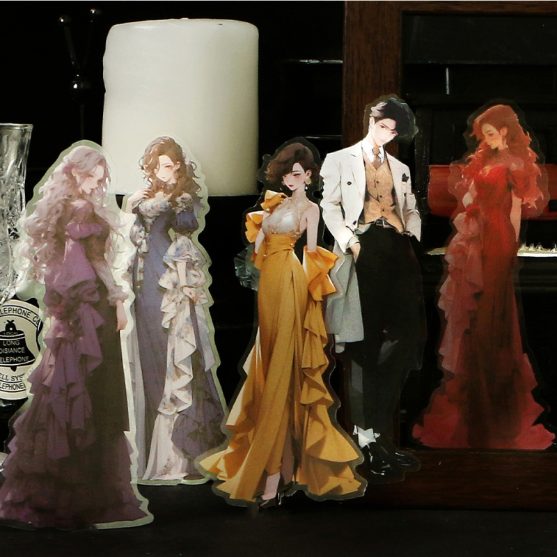 Σετ αυτοκόλλητων για ημερολόγιο – ρετρό στυλ, εντυπωσιακοί χαρακτήρες, PET υλικό, εκτύπωση, μάρκα Yuxian, αυτοκόλλητα με κόλλα