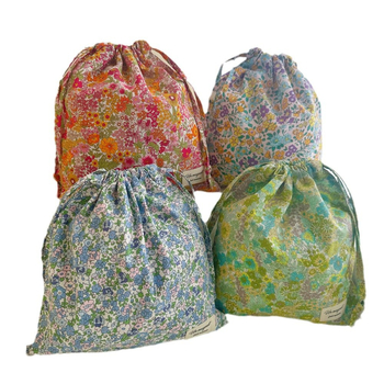 Τσάντα αποθήκευσης ρούχων με κορδόνι, φλοράλ βαμβακερό ύφασμα, πολυλειτουργική για ταξίδια και εσώρουχα