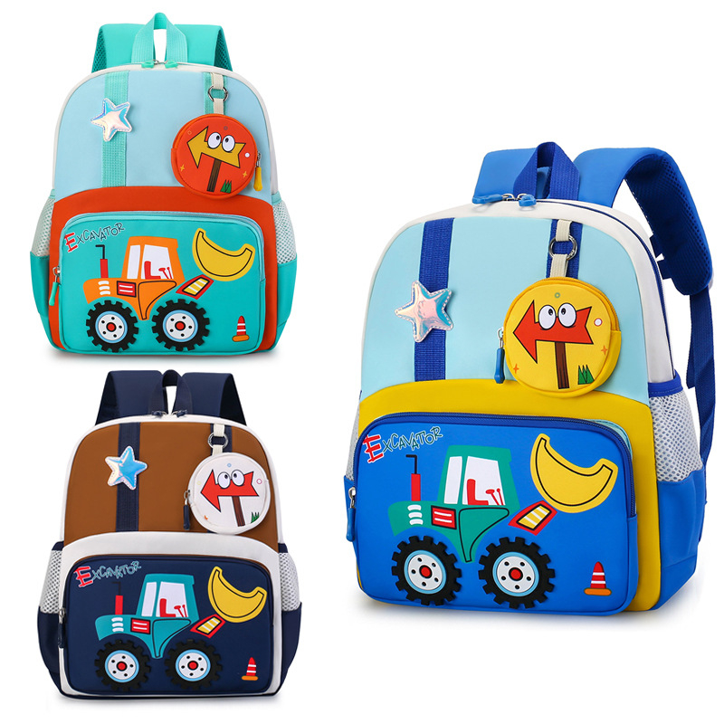 Rucsac cu design de excavator, unisex, respirabil, material Oxford, căptușeală nylon, pentru utilizare școlară, vară 2025