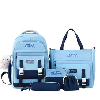 Σετ πέντε σχολικών τσαντών, κορεατικό στυλ, unisex, ευρύχωρο σακίδιο για φορητό υπολογιστή, Oxford ύφασμα