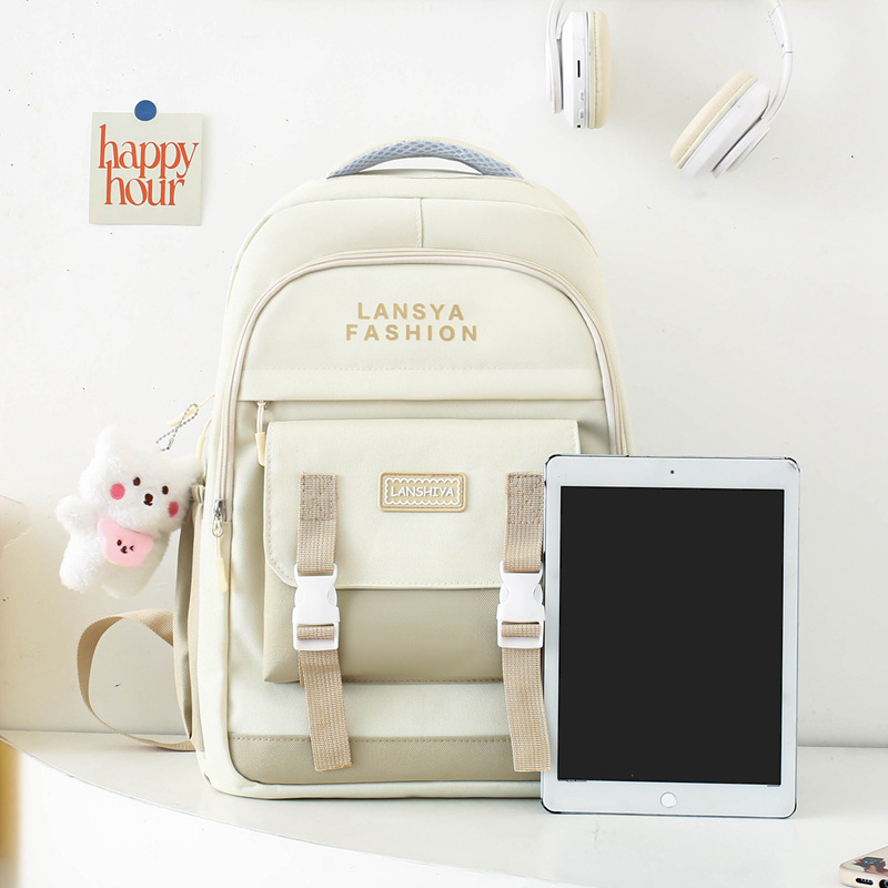 Комплект от пет ученически чанти, корейски стил, унисекс, голям капацитет за лаптоп, Oxford плат