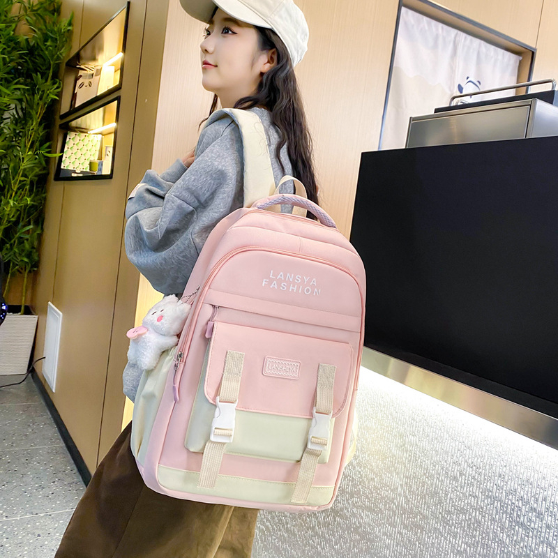 Комплект от пет ученически чанти, корейски стил, унисекс, голям капацитет за лаптоп, Oxford плат