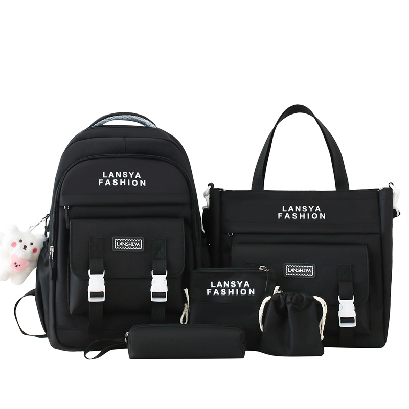 Комплект от пет ученически чанти, корейски стил, унисекс, голям капацитет за лаптоп, Oxford плат