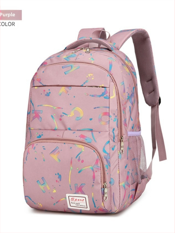 Раница за училище с голям капацитет, презрамки с въздушна възглавница, Oxford плат, дишаща и водоустойчива, полиестерова подплата, модел с буквен принт