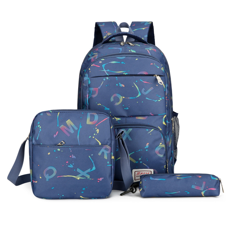 Раница за училище с голям капацитет, презрамки с въздушна възглавница, Oxford плат, дишаща и водоустойчива, полиестерова подплата, модел с буквен принт