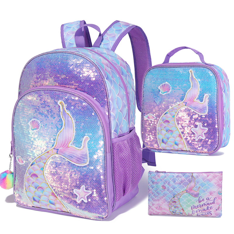 Τριών μερών σετ σχολικής τσάντας για παιδιά: Θέμα Μονόκερος, Γοργόνα και Αστροναύτης, Πολυεστέρας, Αναπνεύσιμο ύφασμα, Κυρτές ιμάντες ώμου