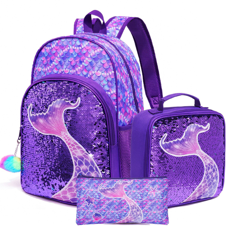 Τριών μερών σετ σχολικής τσάντας για παιδιά: Θέμα Μονόκερος, Γοργόνα και Αστροναύτης, Πολυεστέρας, Αναπνεύσιμο ύφασμα, Κυρτές ιμάντες ώμου