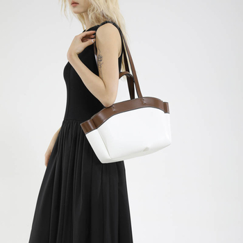 PU moterų Tote rankinė, horizontalaus kvadrato formos, laminuotas vidinis kišenė su užtrauktuku, poliesterio pamušalas