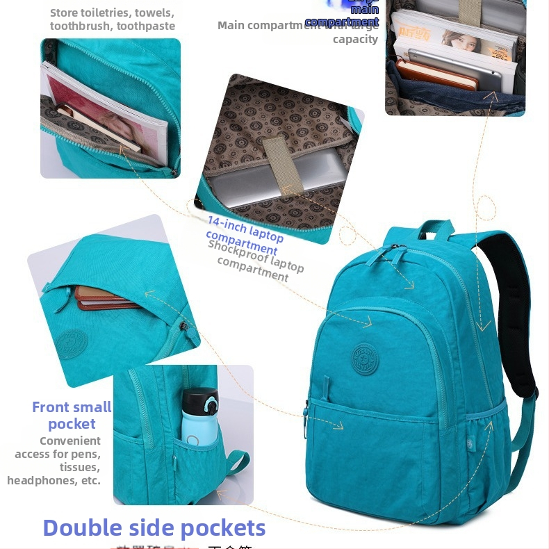 Cestovný batoh z nylonu, 20–35 L, priedušný, vodotesný, odolný voči opotrebeniu, mestský minimalistický dizajn, kompatibilný s 14-palcovým notebookom