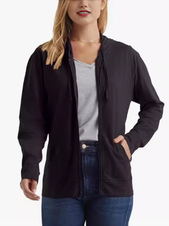 Кардиган-пуловер с качулка и цип, тънък памучен микс (50–70% памук, 30–50% органичен памук), 3D текстура, дълги ръкави, свободна кройка