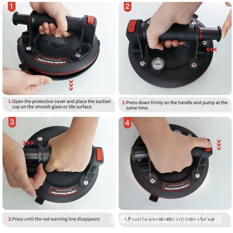 Вакуумна чашка за засмукване за стъкло, керамични плочки, мрамор и каменни плочи; тежък индустриален клас; ръчна въздушна помпа за повдигане; силно всмукване
