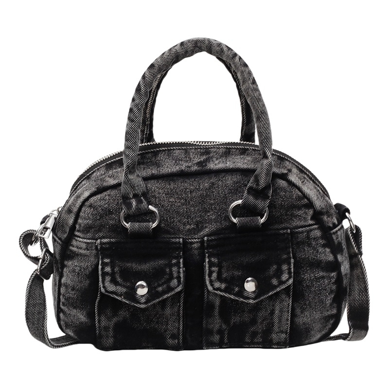 Denim ovalna crossbody torba, street style, zatvaranje na zip, džep sa zipom, poliester podstava, proljeće 2025
