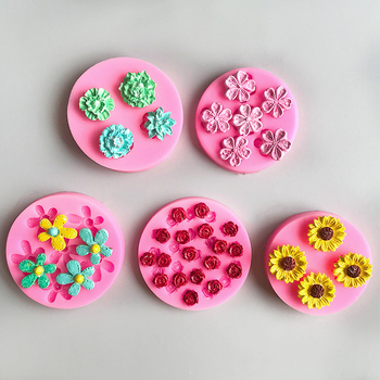 Σιλικονούχα φόρμα για κέικ με κυκλικό σχήμα και μικρά ανθικά σχέδια: ανθισμένες κερασιές, ανθισμένα ροδάκινα και τριαντάφυλλο
