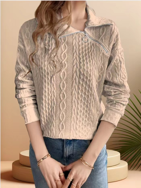 Пуловер суитшърт в каре с лацкан яка, дълги ръкави, полиестер-еластанова смес, свободна кройка