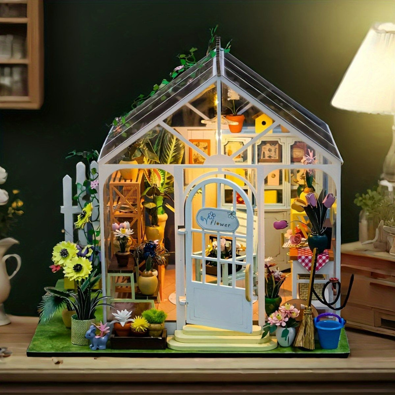 Rankų darbo gėlių namelis – 3D dėlionė, miniatiūrinis modelis, surinkimo rinkinys, 14+ metų