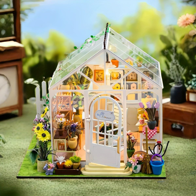 Rankų darbo gėlių namelis – 3D dėlionė, miniatiūrinis modelis, surinkimo rinkinys, 14+ metų
