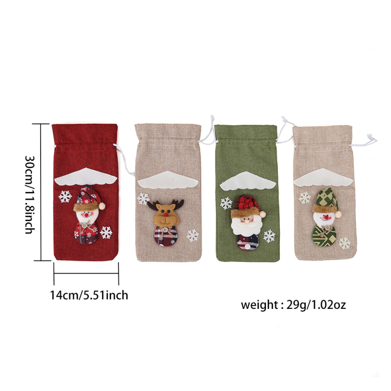 Audinio vyno buteliuko dėklas su sniego žmogeliuku – stalų dekoras iš audinio; stiliai: mielas, vakarietiškas, lengvas prabangos akcentas