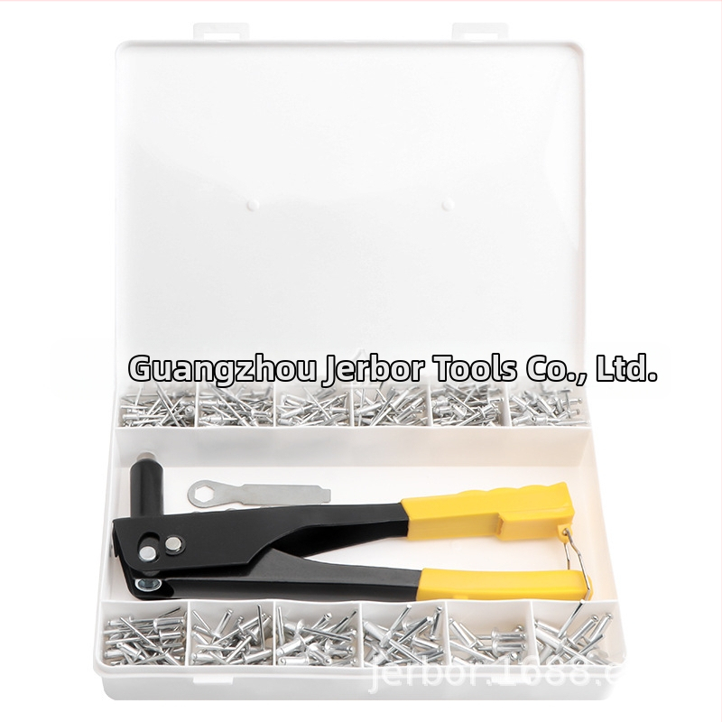 Алуминиев комплект заклепки, 380 бр., през дупки, полукръгла глава (К-образна) и заклепвач