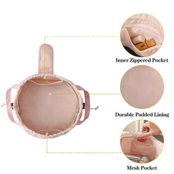 Τσάντα καλλυντικών με κορδόνι, bucket στυλ, κυβοειδές σχήμα, πολυεστέρας (πολυλειτουργική, για ταξίδια)