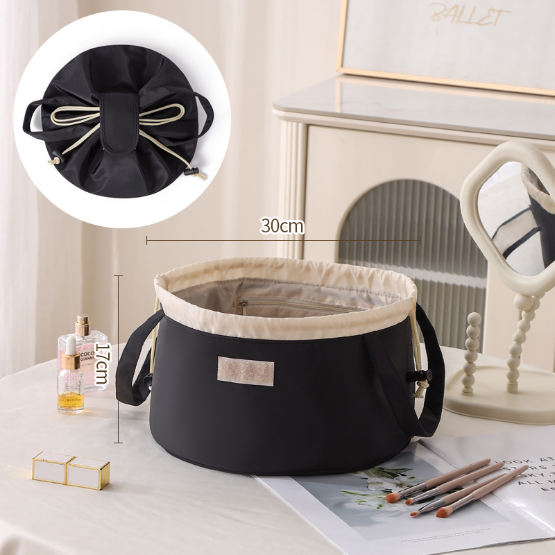Козметична чантичка с връзка за стягане, bucket-стил, кубообразна форма, полиестер (мултифункционална, за пътуване)