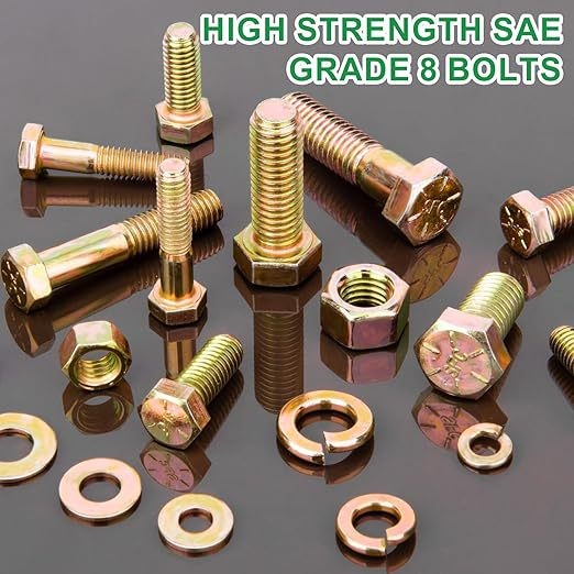 566 kusov v krabici: vonkajšie šesťuholníkové skrutky s podložkami, maticami a skrutkami podľa britsko-amerického štandardu, zliatinová oceľ; použitie: mechanika, nábytok, opravy áut a motocyklov a DIY projekty; štandard: britsko-americký; trieda: 8; značk