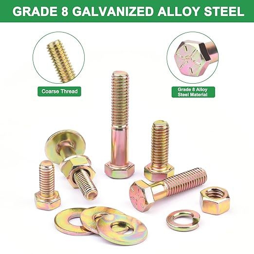 566 kusov v krabici: vonkajšie šesťuholníkové skrutky s podložkami, maticami a skrutkami podľa britsko-amerického štandardu, zliatinová oceľ; použitie: mechanika, nábytok, opravy áut a motocyklov a DIY projekty; štandard: britsko-americký; trieda: 8; značk