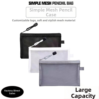 Hálós tolltartó, átlátható, nagy kapacitású, poliészter, koreai stílus, testreszabás: logó, szöveg, minta