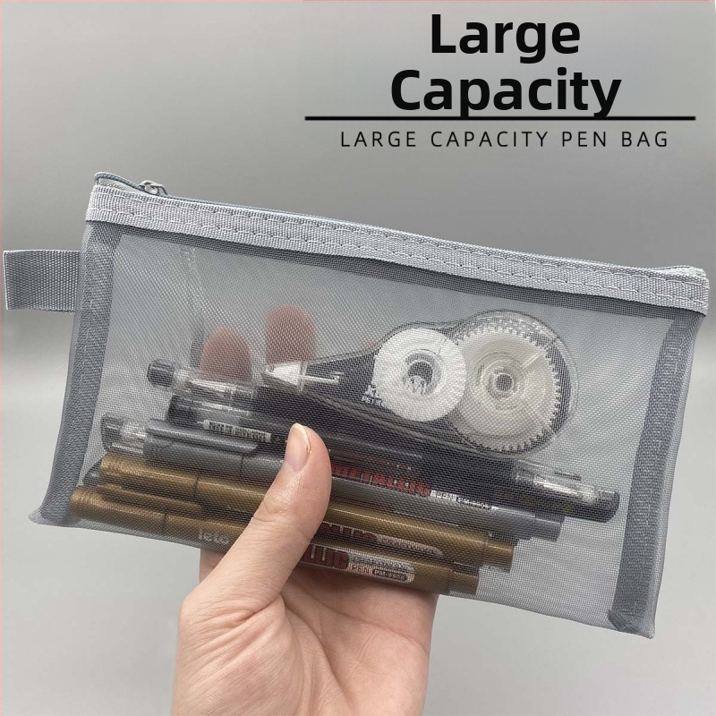 Sieťová ceruzka taštička, transparentná, s veľkou kapacitou, polyester, kórejský štýl, prispôsobenie: logo, text, vzor