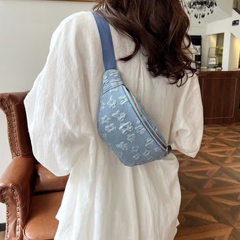 Кръстосана чанта с флорална бродерия, нейлон, цип, вътрешен джоб за мобилен телефон, мека конструкция