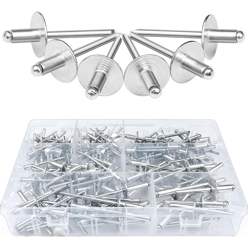 Комплект заклепки за мебели: алуминиева сплав, заклепки с големи глави, 200 бр., DIN 7337