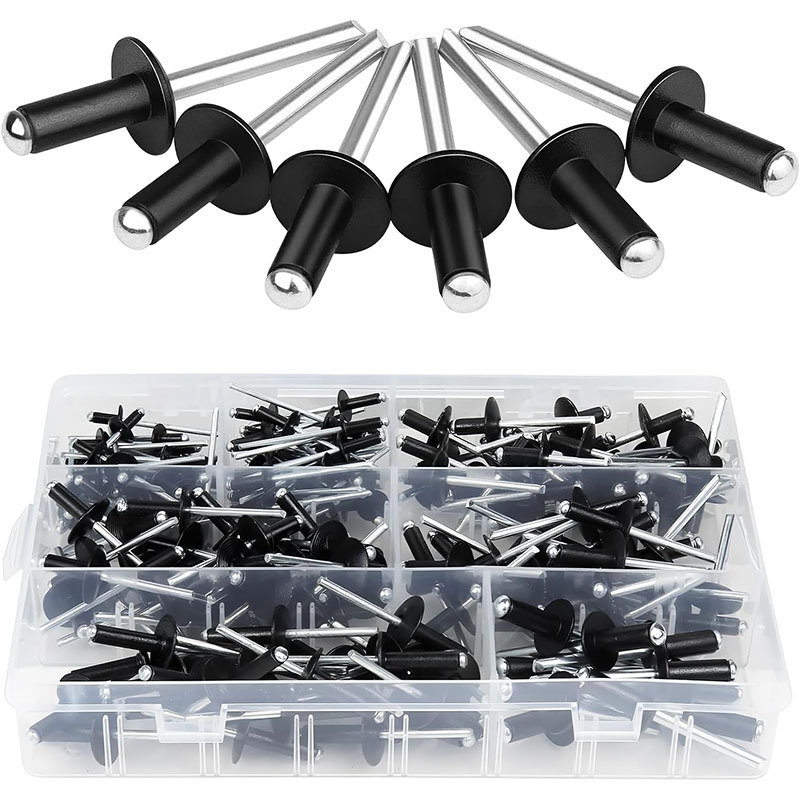 Комплект заклепки за мебели: алуминиева сплав, заклепки с големи глави, 200 бр., DIN 7337