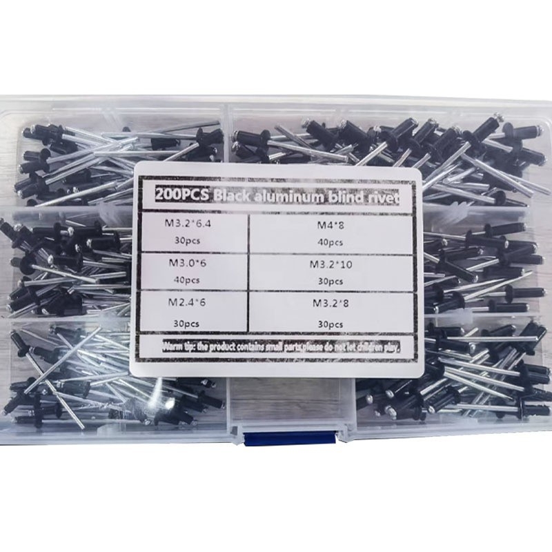 Комплект заклепки за мебели: алуминиева сплав, заклепки с големи глави, 200 бр., DIN 7337