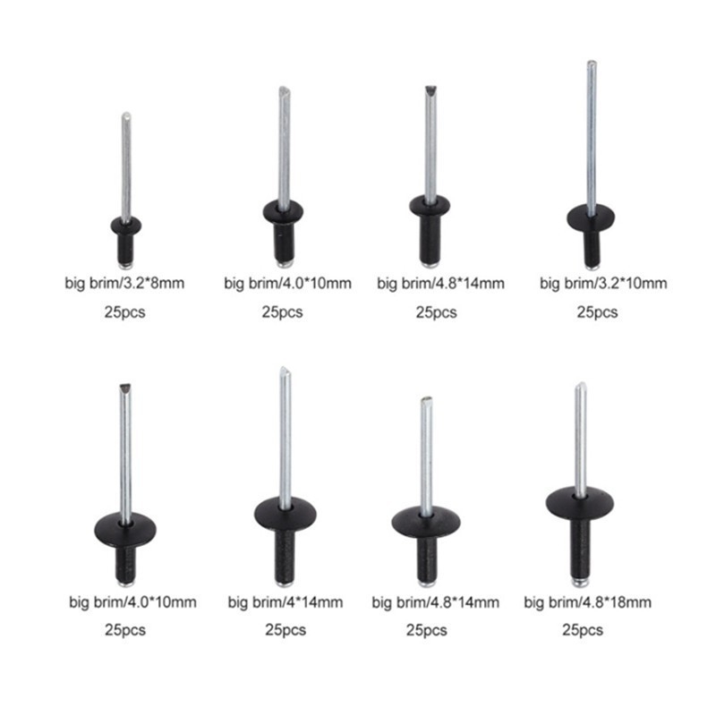 Комплект заклепки за мебели: алуминиева сплав, заклепки с големи глави, 200 бр., DIN 7337