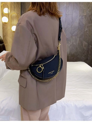 PU седловидна чанта с цип, мека триизмерна форма, подплата от полиестер, единична презрамка