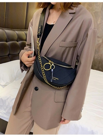 PU седловидна чанта с цип, мека триизмерна форма, подплата от полиестер, единична презрамка