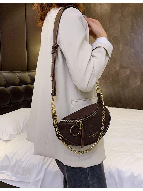 PU седловидна чанта с цип, мека триизмерна форма, подплата от полиестер, единична презрамка